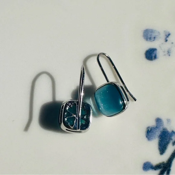 Blue Square Drop Earrings - Picture 3 of 3